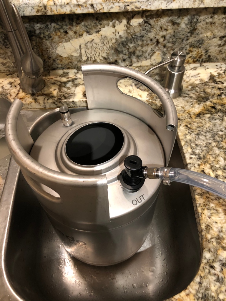Ball Lock Keg: Liquid out Line attached.